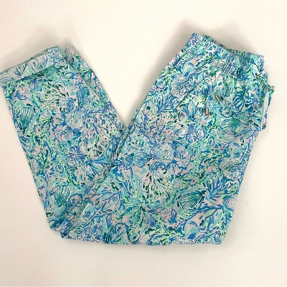Lilly Pulitzer Taron Pull On Linen Pants Surf Blue Soleil It On Me Large L - Picture 7 of 9